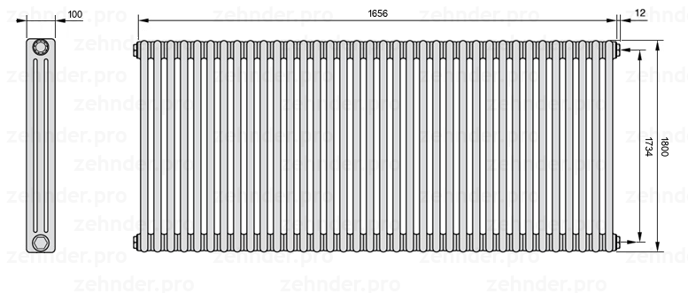 Схема (чертеж) Радиатор Zehnder Charleston 3180/36 №7610 Technoline TL